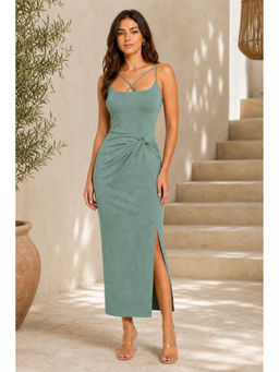 Cider - Green U-Neckline Twist Criss Cross Midi Dress