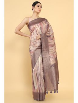 Soch - Women Purple Chanderi Self Design Saree with Unstitched Blouse