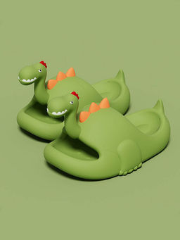 Little Surprise Box - Olive 3D Long Neck Dino Slip On All Season Sliders for Kids