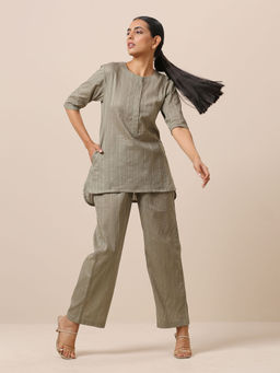 trueBrowns - Cotton Olive Green Short Co-Ord Set (Set of 2)