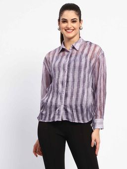 Madame - Striped Shirt Collar Purple Shirt