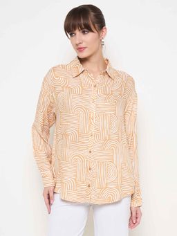 Madame - Abstract Print Shirt Collar Brown Shirt