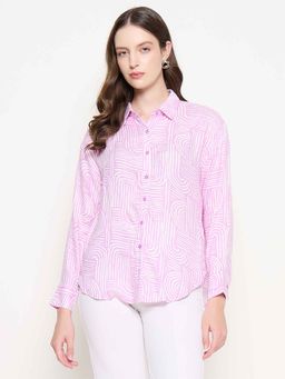 Madame - Abstract Print Shirt Collar Purple Shirt