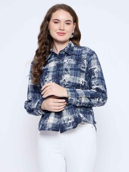 Madame - Printed Long Sleeve Blue Shirt