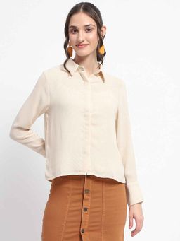 Madame - Women's Solid Beige Shirt Collar Shirt