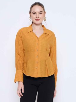 Madame - Women's Solid Mustard Yellow Shirt