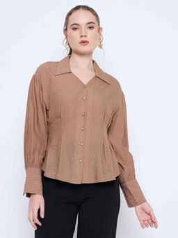 Madame - Women's Solid Tan Shirt