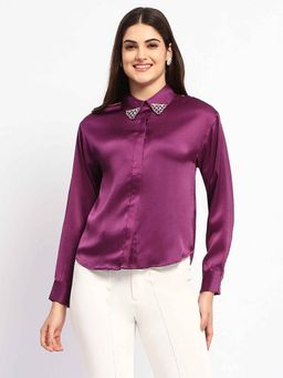 Madame - Embellished Collar Purple Shirt