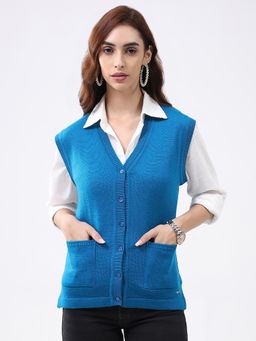 Monte Carlo - Women V-Neck Sleeveless Cardigan - Blue
