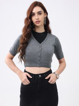 Monte Carlo - Women V-Neck Half Sleeves Cardigan - Grey