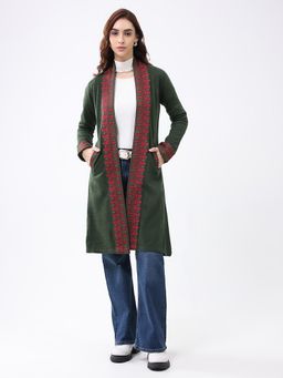 Monte Carlo - Women Collar Neck Full Sleeves Cardigan - Olive