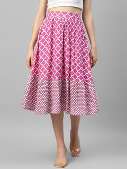Deebaco - Abstract Printed Flared Midi Skirt
