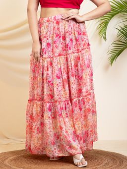 Deebaco - Women Floral Printed Tiered Skirt