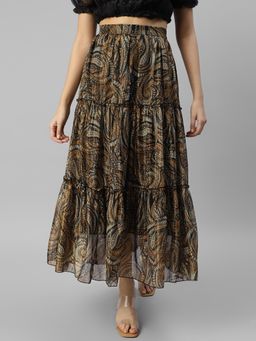 Deebaco - Abstract Printed Chiffon Tiered Maxi Skirts