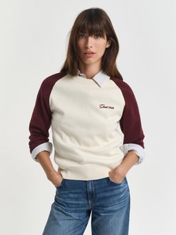 GANT - Women’s Color Blocked Cotton C-Neck Beige Sweatshirt