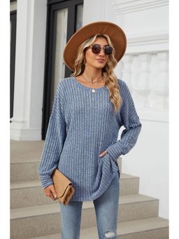 Outzidr - Blue Full Sleeves Round Neck Sweater