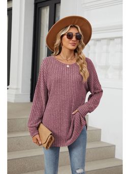 Outzidr - Mauve Full Sleeves Round Neck Sweater