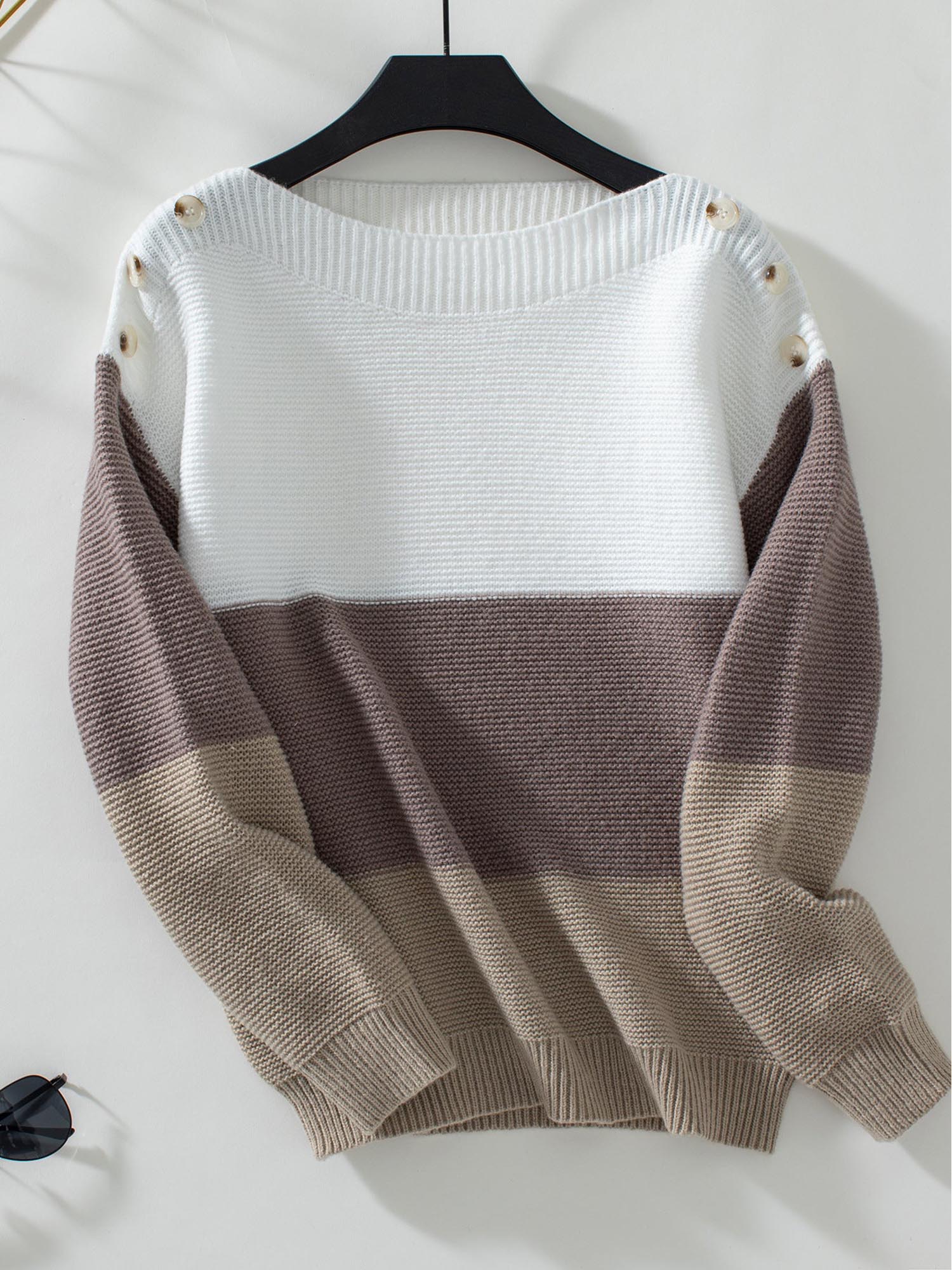 Brown Full Sleeves Colour Block Sweater-image-5