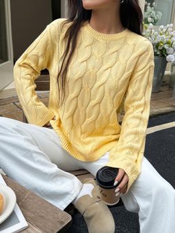 Outzidr - Yellow Cable Textured Sweater