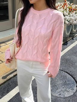Outzidr - Pink Cable Textured Sweater