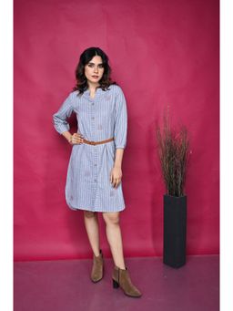 EARTHWEAR - Blue Striped Shirt Dress with Belt