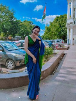 Eternity by Sakshi - Blue Emerald Office Saree with Unstitched Blouse