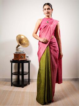 October - Multi-Colour Blush Polka Dot Real Silver Saree with Unstitched Blouse