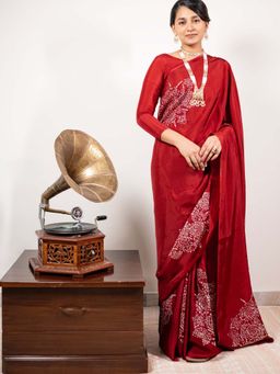 October - Maroon Real Silver Silk Saree with Unstitched Blouse