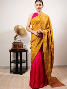 October - Multi-Colour Honey Real Block Print Silk Saree with Unstitched Blouse