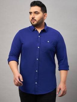 Club York - Blue Men Plus Size Collar Neck Cotton Casual Shirt