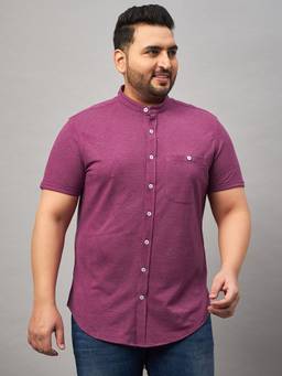 Club York - Mauve Men Plus Size Mandarin Collar Cotton Casual Shirt