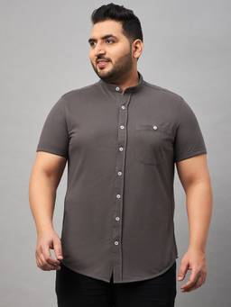 Club York - Charcoal Men Plus Size Mandarin Collar Cotton Casual Shirt