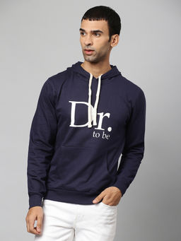Campus Sutra - Mens Navy Blue Doctor-To-Be Print Pullover Hoodie