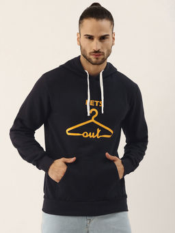 Campus Sutra - Mens Prussian Blue Let's-Hang-Out Print Pullover Hoodie