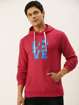 Campus Sutra - Mens Rose Red Love-Football Print Pullover Hoodie