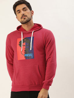 Campus Sutra - Mens Rose Red Messi Print Pullover Hoodie