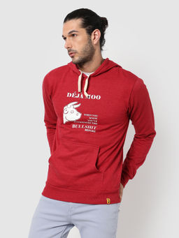 Campus Sutra - Mens Rose Red Deja-Moo Print Pullover Hoodie
