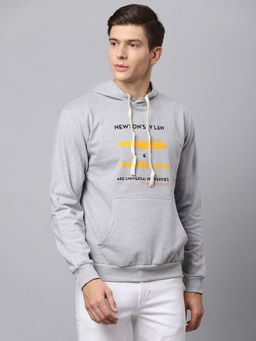 Campus Sutra - Mens Light Grey Newton's Law Print Pullover Hoodie