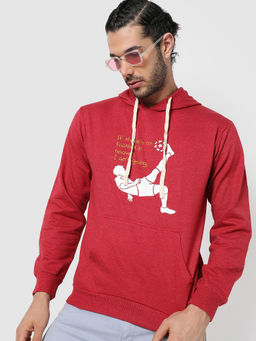 Campus Sutra - Mens Rose Red Football-In-Heaven Print Pullover Hoodie