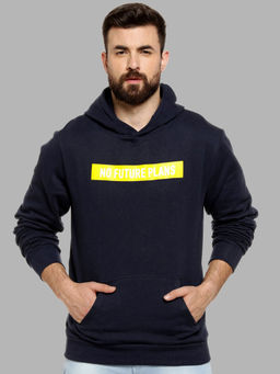Campus Sutra - Mens Midnight Blue No-Future-Plans Print Pullover Hoodie