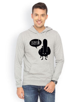 Campus Sutra - Mens Light Grey Nobody-Likes-Me Print Pullover Hoodie