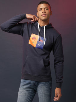 Campus Sutra - Mens Prussian Blue Neymar-Messi Print Pullover Hoodie