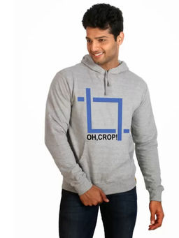 Campus Sutra - Mens Light Grey Oh-Crop Print Pullover Hoodie