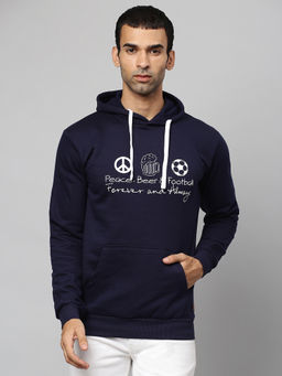 Campus Sutra - Mens Navy Blue Peace-Beer-Football Print Pullover Hoodie