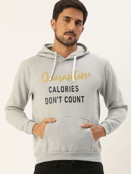 Campus Sutra - Mens Light Grey Quarantine-Calories Print Pullover Hoodie