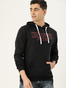 Campus Sutra - Mens Onyx Black Quarantine-Things Print Pullover Hoodie