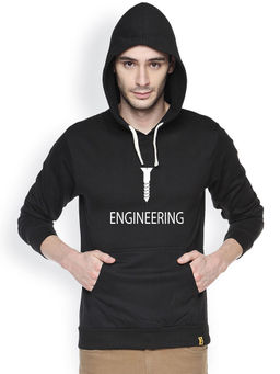 Campus Sutra - Mens Onyx Black Screw-Engineering Print Pullover Hoodie