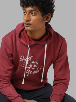 Campus Sutra - Mens Brick Red Shoot-For-Goal Print Pullover Hoodie