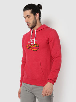 Campus Sutra - Mens Rose Red Negative-Creative Print Pullover Hoodie