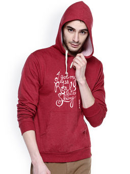 Campus Sutra - Mens Rose Red Summer-Of-69 Print Pullover Hoodie